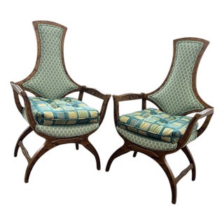 Pair of 1960’s-1970’s Hollywood Regency Klismos Style Upholstered Chairs” For Sale