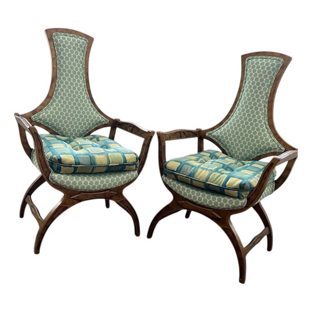 Pair of 1960’s-1970’s Hollywood Regency Klismos Style Upholstered Chairs” For Sale