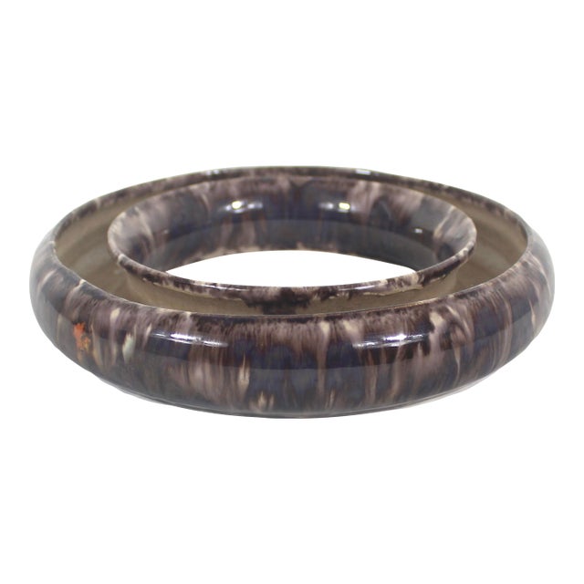 Large Vintage Pansy Ring German Pottery Ikebana Flower Frog Vase, Circular Ceramic Holder For Sale