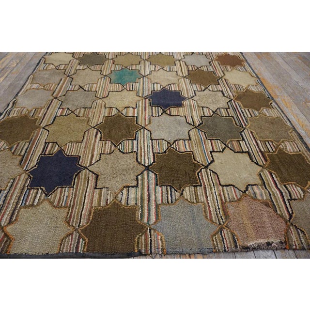 Striking Ivory Background Color With Symmetrical Design in Light and Dark Colors Antique American Hooked Rug For Sale - Image 4 of 9
