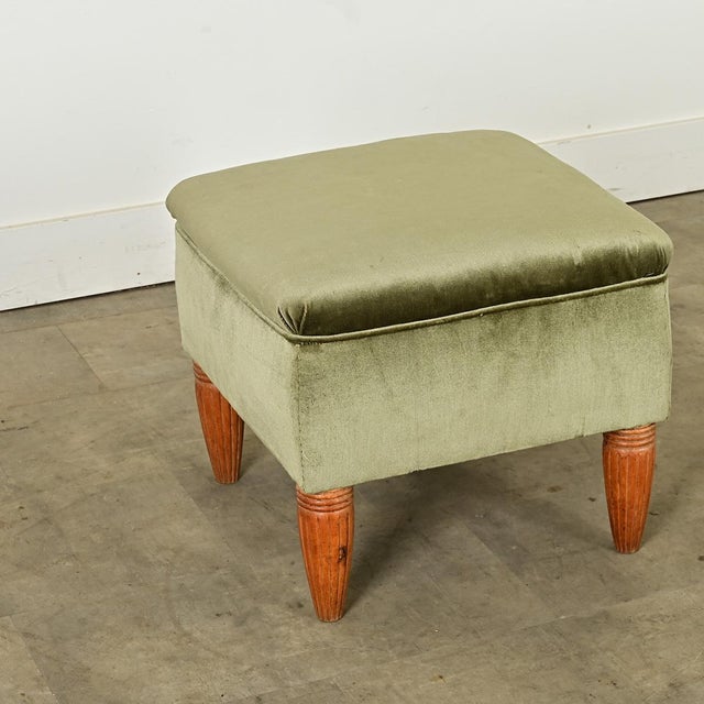 Art Deco French Art Deco Square Velvet Upholstered Footstool For Sale - Image 3 of 11
