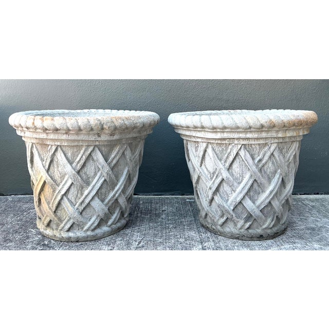 Vintage Cast Concrete Trellis Planters - A Pair For Sale - Image 10 of 12