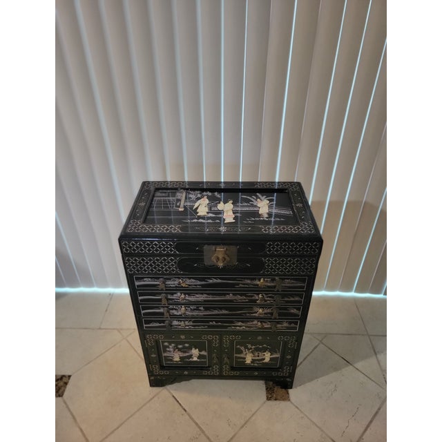 Mid 20th Century Black Lacquer Asian Cabinet For Sale - Image 11 of 12