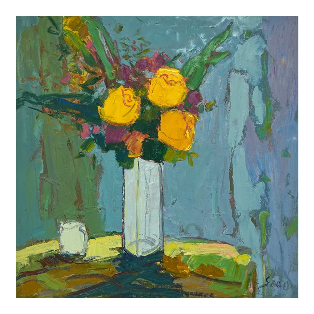 Contemporary Impressionist Floral Oil Painting on Canvas, 36" X 36" For Sale