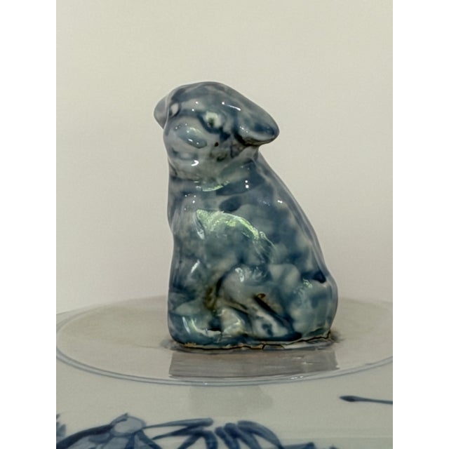 Blue Pair Monumental Blue & White Chinese Porcelain Covered Dragon Temple Jars With Foo Dog Finials, 23” H For Sale - Image 8 of 12