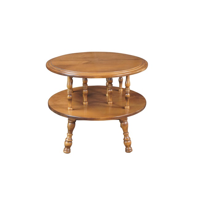 Vintage Sprague Carleton Early American / Colonial style accent table. Made of solid maple featuring round form with two...