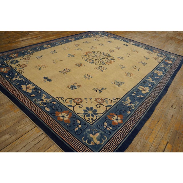 Textile 1920s Antique Chinese Peking Chinese Floral Medallion Deco Ivory Rug For Sale - Image 7 of 11