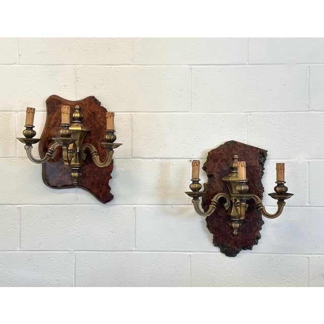 Rustic Bronze and Wood Wall Lamps, 1960s, Set of 2 For Sale - Image 10 of 10