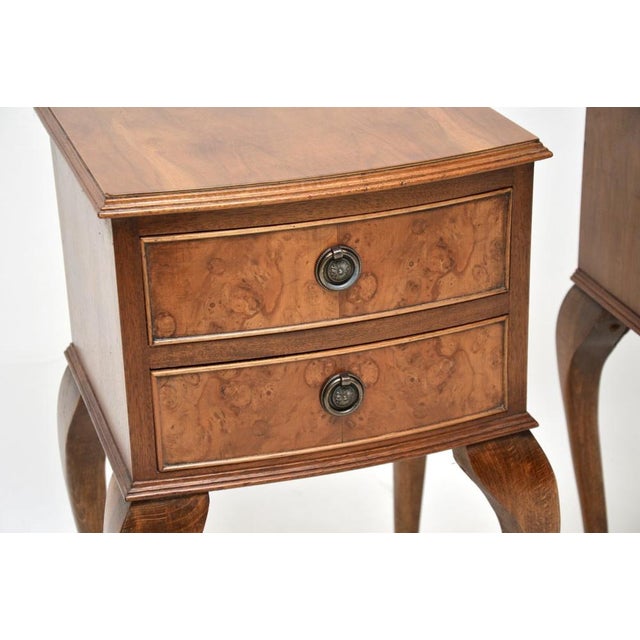 Wood Antique Burr Walnut Bedside Chests, 1930s, Set of 2 For Sale - Image 7 of 10