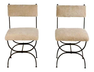 Arcade' Wrought Iron and Shearling Chairs by Design Frères - A Pair