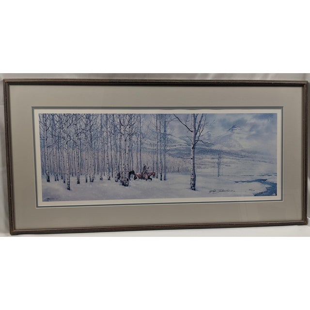 Late 20th Century Signed Limited Edition Native American Winter Landscape Panorama by Mark Silversmith, Framed & Matted For Sale - Image 12 of 17