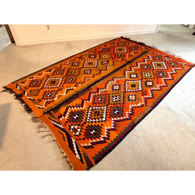 1920s 1920s Orange/Green Wool Kilim Fringed Rug or Throw For Sale - Image 5 of 6