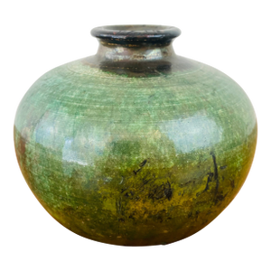 Vintage 1970s Handmade Stoneware Studio Pottery Green Vase