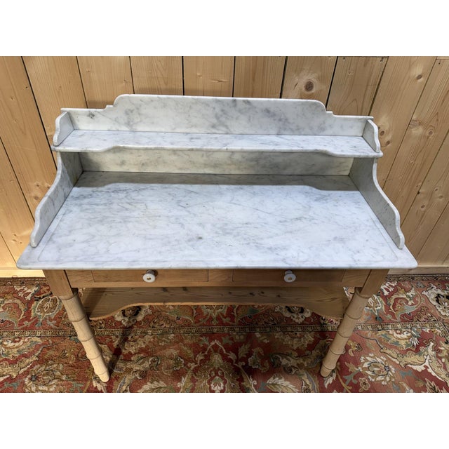 Dressing table - Louis Philippe style in solid beech and Carrara marble. Two drawers on the front with two porcelain knobs...