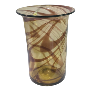 Late 20th Century Italian Hand Blown Art Glass Amber Chocolate Brown Swirl Tube Vase