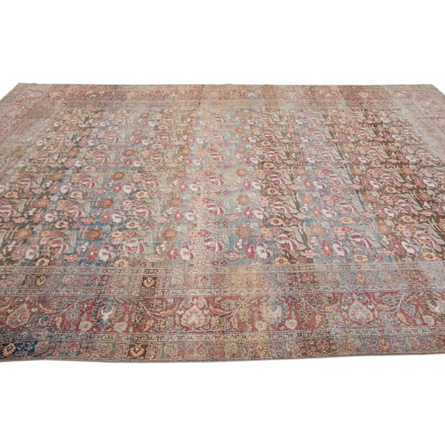 1920s Allover Floral Handmade Antique Mahal Wool Rug in Earth Tones For Sale - Image 5 of 7