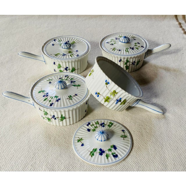 1930s French Art Deco Pot De Crème Set of 4 - Hand-Painted Porcelain With Lids, Diplomat's Estate For Sale - Image 18 of 18