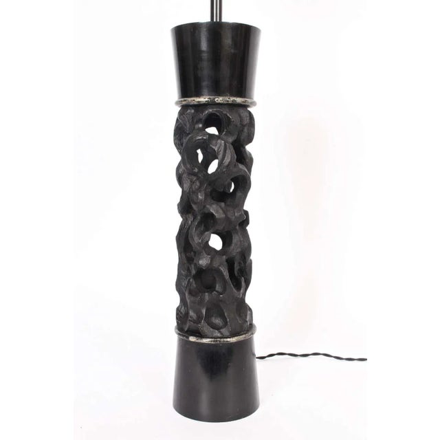 1950s James Mont Carved Black Ebonized Wood Table Lamp For Sale - Image 10 of 13