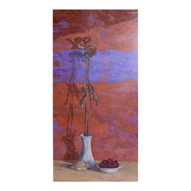 Giampaolo Talani "The Fish, La Rosa" Oil on Board, Still Life With Fish and Rose, Tuscan Coastal Art, Contemporary Art by Italian Master, 1999 For Sale