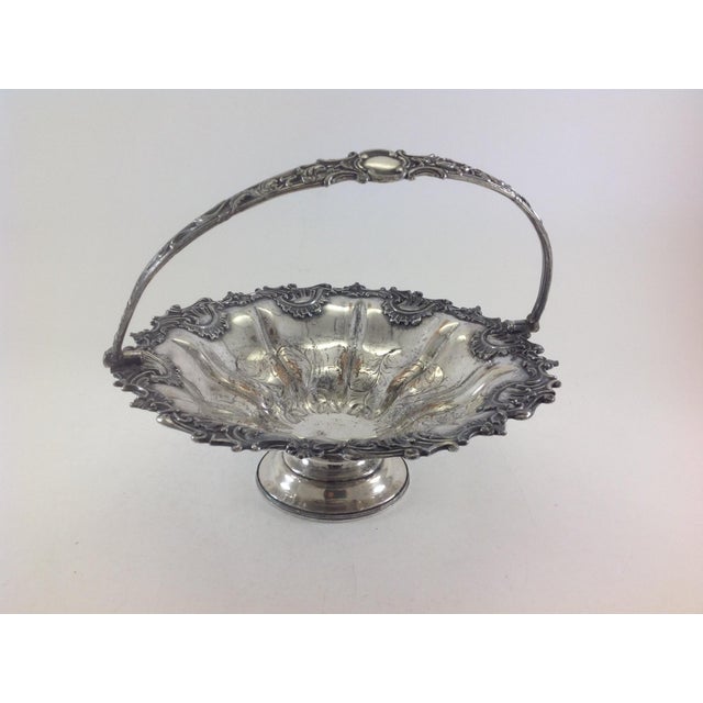 Rococo 1820's Antique Sheffield Shaped & Fluted Basket With Swinging Handle For Sale - Image 3 of 12