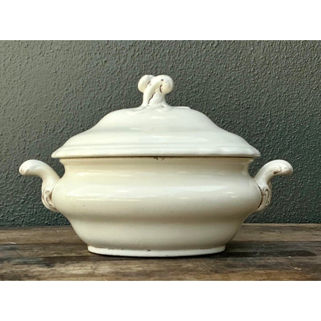 Cream Vintage Glazed Ceramic Lidded Casserole For Sale - Image 8 of 12