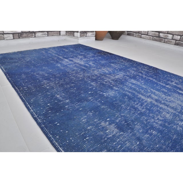 Blue Blue Vintage Handknotted Wool Carpet For Sale - Image 8 of 10