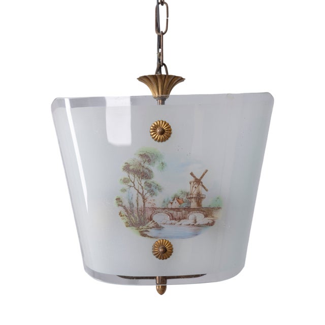 Vintage Italian Decorated Glass Pendant Light, 1950s For Sale