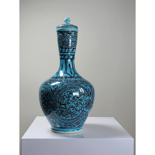 Boho Chic Vintage Vase in Painted Turquoise, 1950s For Sale - Image 3 of 17