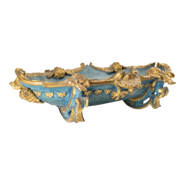 19th Century or Earlier Italian Venetian Painted Blue and Gold Cradle or Centerpiece For Sale