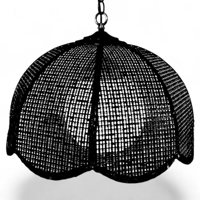 Mid Century Modern 70's Dark Brown Cane Wicker Rattan Pendant Lamp Hanging Light Fixture For Sale - Image 11 of 12