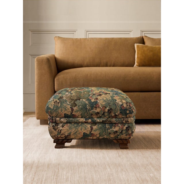 Vintage Botanical Tapestry Ottoman on Carved Hardwood Feet For Sale - Image 4 of 8