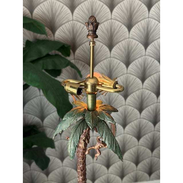 Vintage Tropical Tiki Jungle Safari Banana Palm Tree and Monkey Metal Table Lamp Attributed to Frederick Cooper For Sale - Image 10 of 18