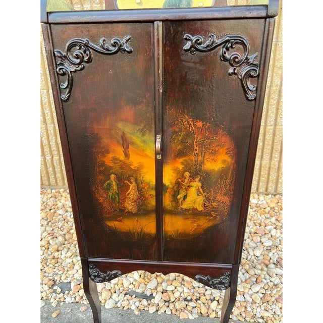 19th Century Antique Victorian Style Hand Painted Music Storage Cabinet. For Sale - Image 9 of 12