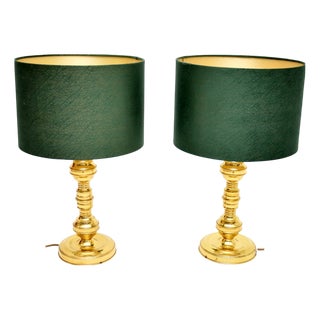 Vintage Brass Table Lamps, 1970s, Set of 2 For Sale