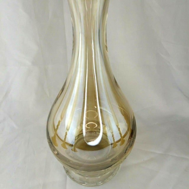 Late 20th Century Late 20th Century Bombay Glass Decanter Set 6 Glasses Gold Frosted Stems Made in Poland For Sale - Image 5 of 13
