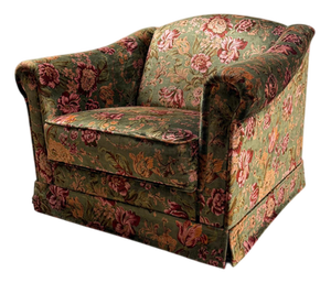 Silk Velvet Floral Patterned Green Chair, 1960s