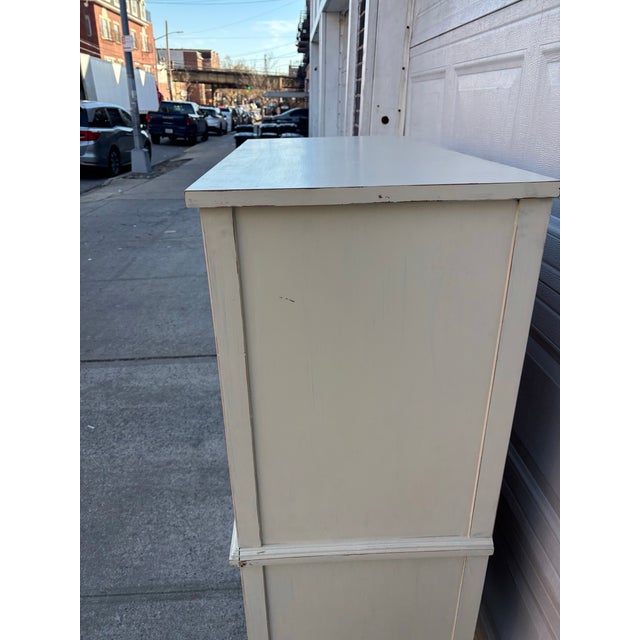 Vintage French Country Cabinet Dresser, Distressed Cream Chest With Cabinet Doors, Cottage Farmhouse Storage Furniture, French Bedroom Chest For Sale In New York - Image 6 of 12