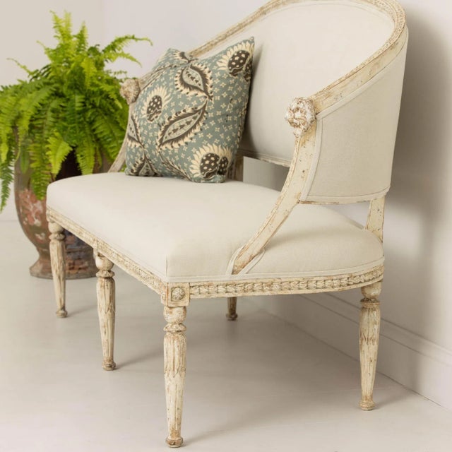 Ivory 19th C. Swedish Gustavian Barrel Back Sofa With Lion Heads in Original Paint For Sale - Image 8 of 12