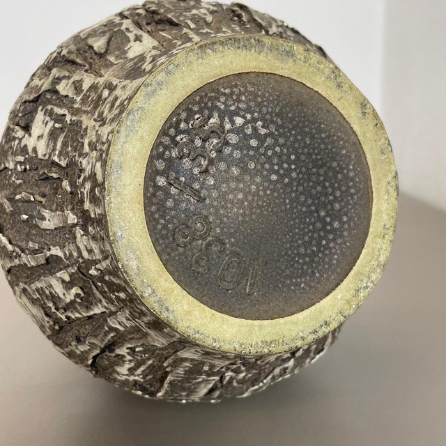 Brutalist Fat Lava Vase in Grey Ceramic attributed to Ilkra, Germany, 1970s For Sale - Image 18 of 18