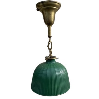 Vintage Brass Hanging Fixture With Vintage Mercury Glass Shade For Sale