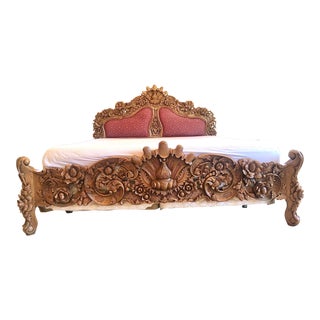 19th Century Italian Hand Carved King Bed Frame For Sale