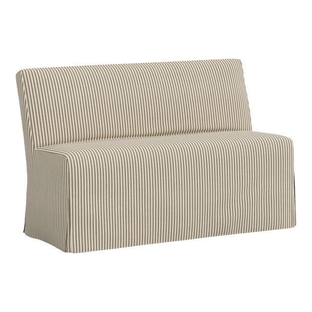 Stoffer Home x Cloth & Company Lindy Slipcover Dining Banquette in Jane Stripe Burlap For Sale