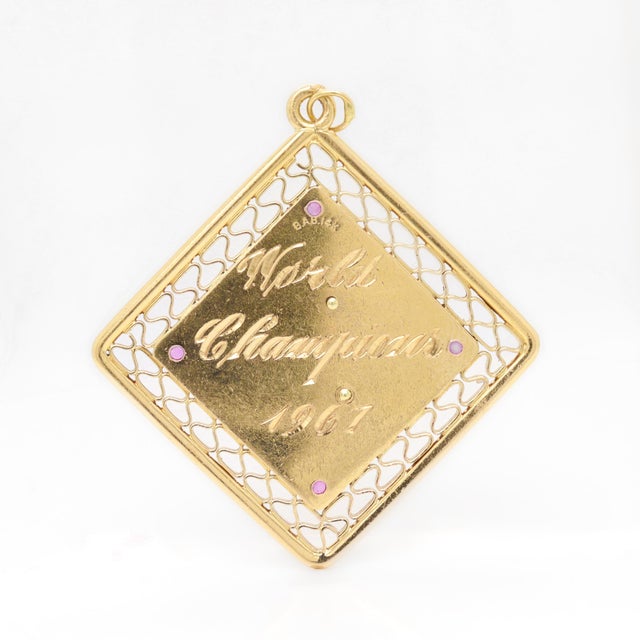 Gold Saint Louis Cardinals Baseball World Series Gold, Enamel & Ruby Charm by Ballou For Sale - Image 8 of 12