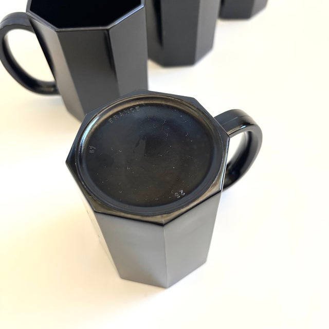 Glass Postmodern Black Octagon Milk Glass Mugs - Set of 4 - "Octime" by Arcoroc, France For Sale - Image 7 of 8