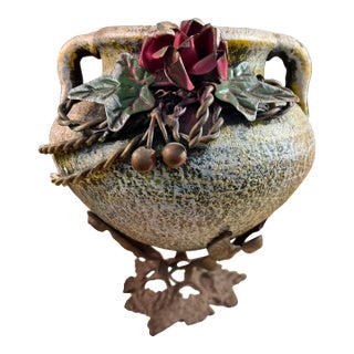 Rare Shino-Style Ceramic Vase on Angel Stand For Sale