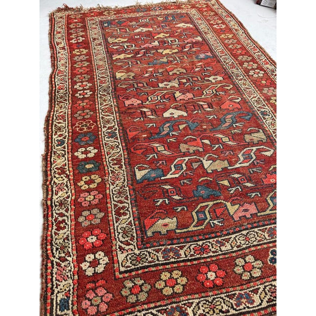 Antique Kurdish with Flower Border Variations of Reds Rug 3.9 x 5.10 For Sale In Milwaukee - Image 6 of 10