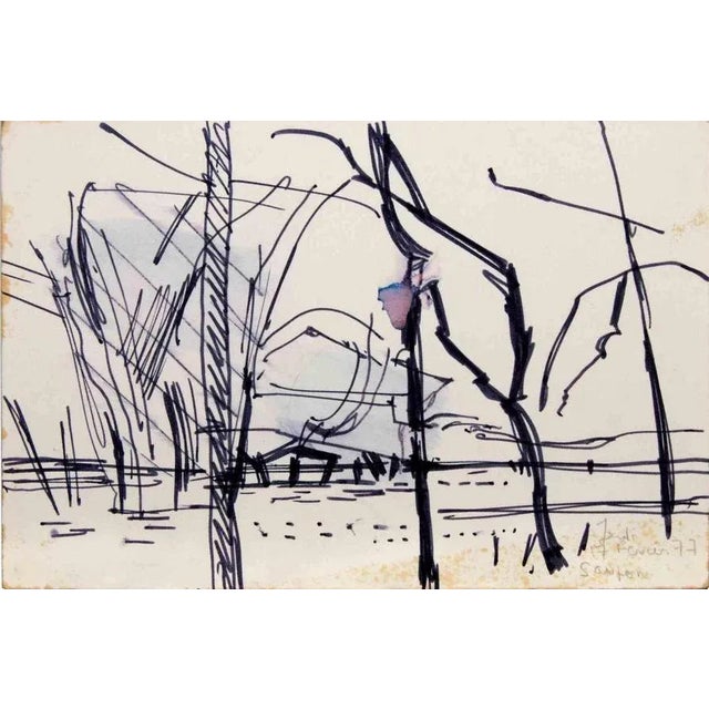 Landscape is a black Marker Drawing and Watercolour realized by Reynold Arnould (Le Havre 1919 - Parigi 1980). Good...