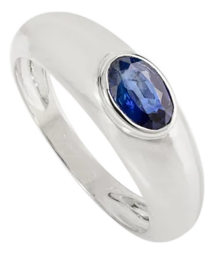 Modern 14k Solid Gold Blue Sapphire Dome Ring for Mens Size 7