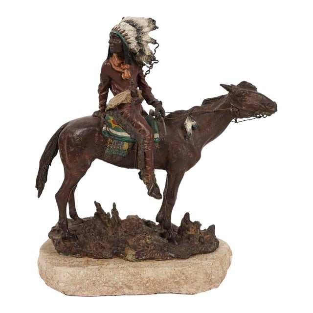 Carl Kauba Austrian Vienna Bronze Sculpture of Indian Warrior on Horseback For Sale