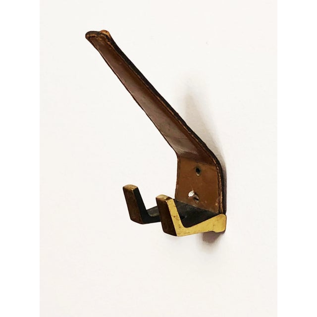 Brass & Leather Wall Hook, 1950s For Sale - Image 6 of 8